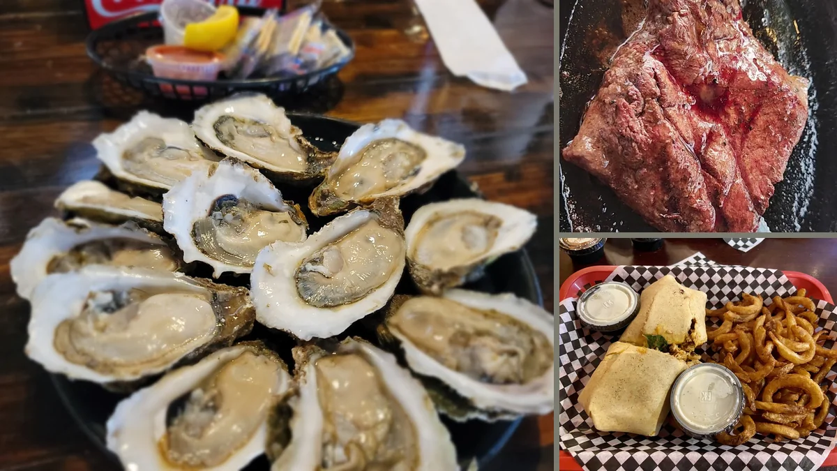 Seafood platters on a casual restaurant table.