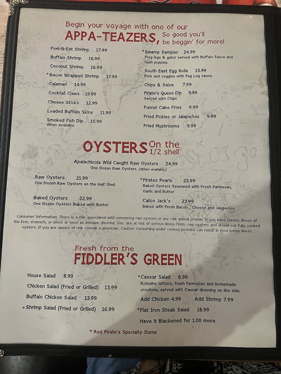 Casual restaurant menu with chicken and crab options.
